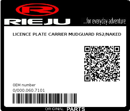 Product image: Rieju - 0/000.060.7101 - LICENCE PLATE CARRIER MUDGUARD RS2/NAKED  0