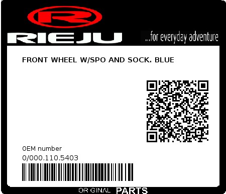 Product image: Rieju - 0/000.110.5403 - FRONT WHEEL W/SPO AND SOCK. BLUE  0