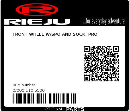 Product image: Rieju - 0/000.110.5500 - FRONT WHEEL W/SPO AND SOCK. PRO  0