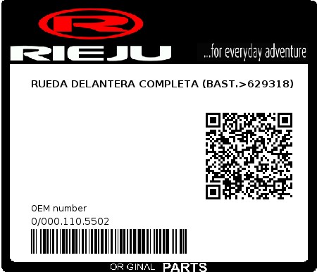 Product image: Rieju - 0/000.110.5502 - RUEDA DELANTERA COMPLETA (BAST.>629318)  0