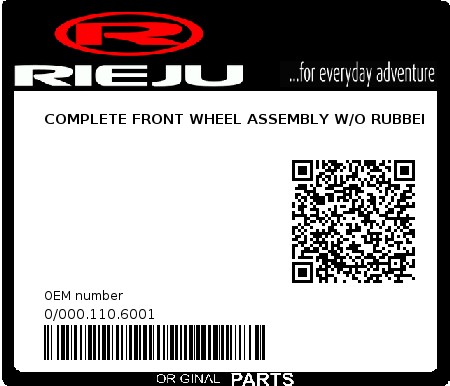 Product image: Rieju - 0/000.110.6001 - COMPLETE FRONT WHEEL ASSEMBLY W/O RUBBER  0
