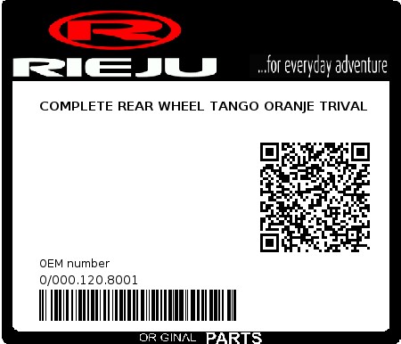 Product image: Rieju - 0/000.120.8001 - COMPLETE REAR WHEEL TANGO ORANJE TRIVAL  0