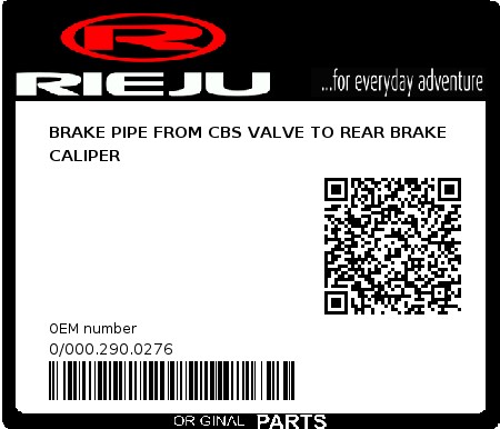 Product image: Rieju - 0/000.290.0276 - BRAKE PIPE FROM CBS VALVE TO REAR BRAKE CALIPER  0