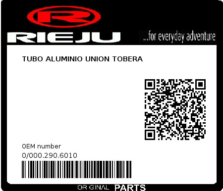 Product image: Rieju - 0/000.290.6010 - TUBO ALUMINIO UNION TOBERA  0
