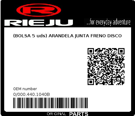 Product image: Rieju - 0/000.440.1040B - (BOLSA 5 uds) ARANDELA JUNTA FRENO DISCO  0