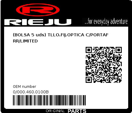 Product image: Rieju - 0/000.460.0100B - (BOLSA 5 uds) TLLO.FIJ.OPTICA C/PORTAF RR/LIMITED  0