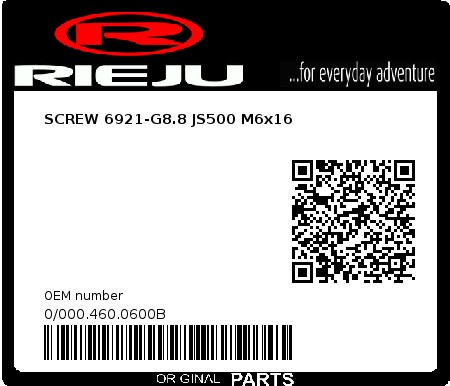 Product image: Rieju - 0/000.460.0600B - SCREW 6921-G8.8 JS500 M6x16  0