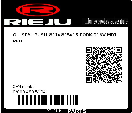 Product image: Rieju - 0/000.480.5104 - OIL SEAL BUSH Ø41xØ45x15 FORK R16V MRT PRO  0