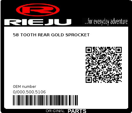 Product image: Rieju - 0/000.500.5106 - 58 TOOTH REAR GOLD SPROCKET  0