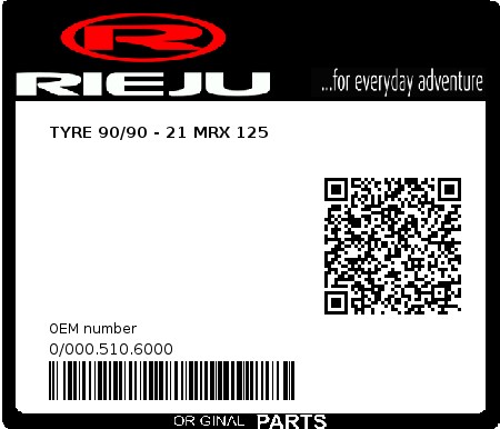 Product image: Rieju - 0/000.510.6000 - TYRE 90/90 - 21 MRX 125  0
