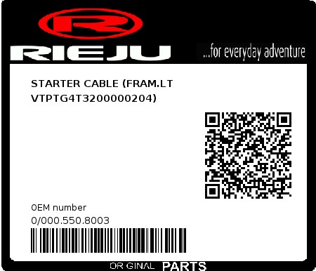 Product image: Rieju - 0/000.550.8003 - STARTER CABLE (FRAM.LT VTPTG4T3200000204)  0