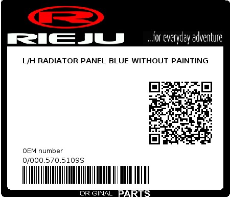 Product image: Rieju - 0/000.570.5109S - L/H RADIATOR PANEL BLUE WITHOUT PAINTING  0