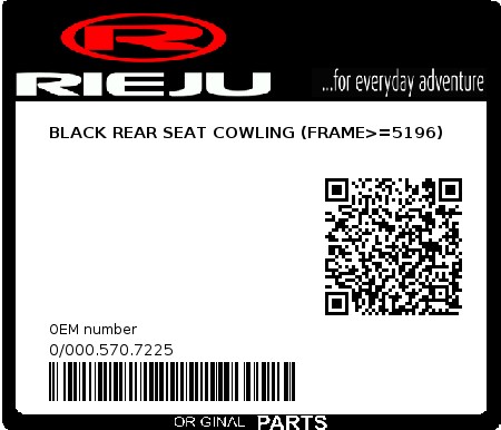 Product image: Rieju - 0/000.570.7225 - BLACK REAR SEAT COWLING (FRAME>=5196)  0