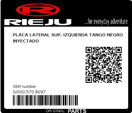 Product image: Rieju - 0/000.570.8097 - PLACA LATERAL SUP. IZQUIERDA TANGO NEGRO INYECTADO  0