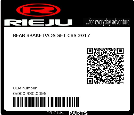Product image: Rieju - 0/000.930.0096 - REAR BRAKE PADS SET CBS 2017  0