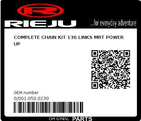 Product image: Rieju - 0/001.050.0230 - COMPLETE CHAIN KIT 136 LINKS MRT POWER UP  0