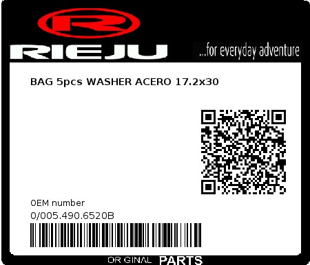 Product image: Rieju - 0/005.490.6520B - BAG 5pcs WASHER ACERO 17.2x30  0