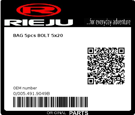 Product image: Rieju - 0/005.491.9049B - BAG 5pcs BOLT 5x20  0