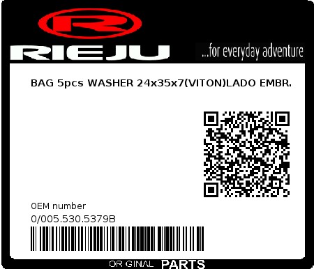 Product image: Rieju - 0/005.530.5379B - BAG 5pcs WASHER 24x35x7(VITON)LADO EMBR.  0