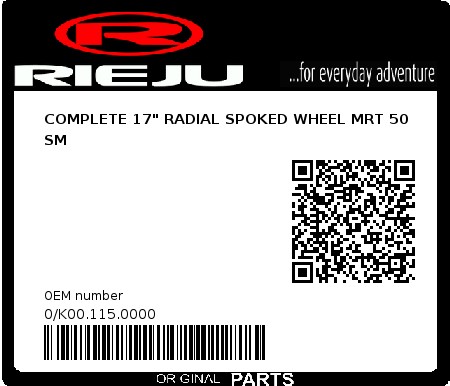 Product image: Rieju - 0/K00.115.0000 - COMPLETE 17" RADIAL SPOKED WHEEL MRT 50 SM  0