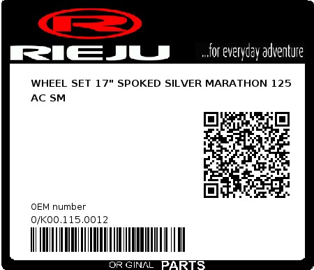 Product image: Rieju - 0/K00.115.0012 - WHEEL SET 17" SPOKED SILVER MARATHON 125 AC SM  0