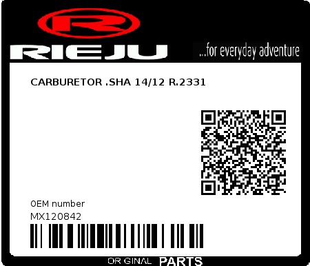 Product image: Rieju - MX120842 - CARBURETOR .SHA 14/12 R.2331  0