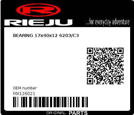Product image: Rieju - MX126021 - BEARING 17x40x12 6203/C3  0