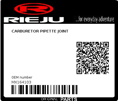 Product image: Rieju - MX164103 - CARBURETOR PIPETTE JOINT  0