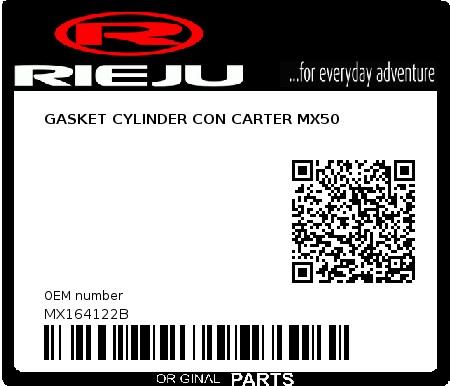 Product image: Rieju - MX164122B - GASKET CYLINDER CON CARTER MX50  0