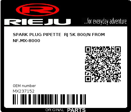 Product image: Rieju - MX237152 - SPARK PLUG PIPETTE  RJ 5K 800/N FROM NF.MX-8000  0
