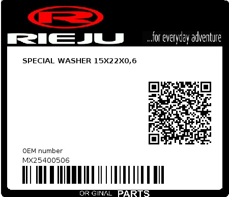 Product image: Rieju - MX25400506 - SPECIAL WASHER 15X22X0,6  0