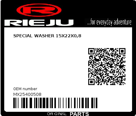 Product image: Rieju - MX25400508 - SPECIAL WASHER 15X22X0,8  0