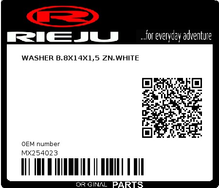 Product image: Rieju - MX254023 - WASHER B.8X14X1,5 ZN.WHITE  0