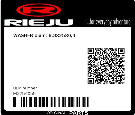 Product image: Rieju - MX254055 - WASHER diam. 8,3X25X0,4  0