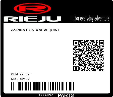 Product image: Rieju - MX290527 - ASPIRATION VALVE JOINT  0