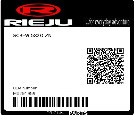 Product image: Rieju - MX291959 - SCREW 5X2O ZN  0