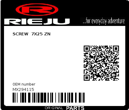 Product image: Rieju - MX294115 - SCREW  7X25 ZN  0