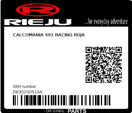 Product image: Rieju - R83020051AA - CALCOMANIA 491 RACING ROJA  0