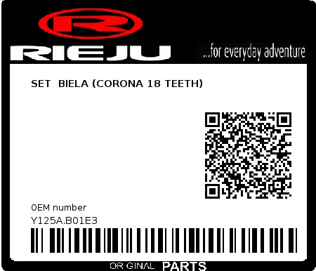 Product image: Rieju - Y125A.B01E3 - SET  BIELA (CORONA 18 TEETH)  0