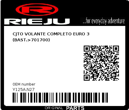 Product image: Rieju - Y125A.N27 - CJTO VOLANTE COMPLETO EURO 3 (BAST.>701700)  0