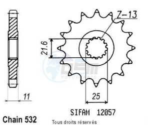 Product image: Sifam - 12057CZ16 - Sprocket Fzr 1000 87-88 532 Yzf 750 R 93-98 12057cz   16 teeth   TYPE : 532 