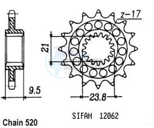 Product image: Esjot - 50-32145-15 - Sprocket TT Yamaha - 520 - 15 Teeth -  Identical to JTF284 - Made in Germany 