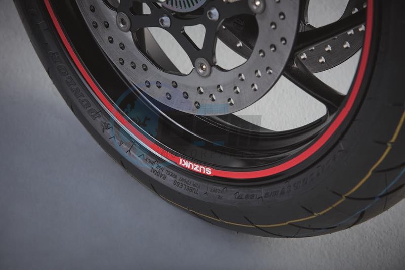 Product image: Suzuki - 990D0-WHL03-RD1 - RIM DECAL FOR 1 WHEEL, 17 INCH  0