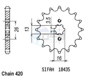 Product image: Esjot - 50-13005-14 - Sprocket TT Yamaha - 420 - 14 Teeth -  Identical to JTF562 - Made in Germany 