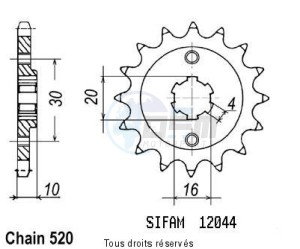 Product image: Sifam - 12044CZ12 - Sprocket Cagiva 125 Aletta ORO   12044cz   12 teeth   TYPE : 520 