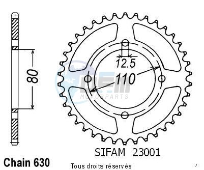 Product image: Sifam - 23001CZ38 - Chain wheel rear Cb 750 Kz 79   Type 630/Z38  0