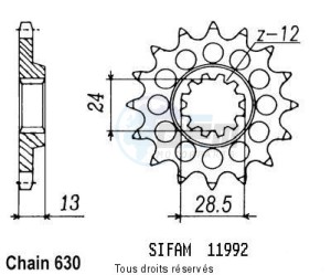 Product image: Sifam - 11992CZ15 - Sprocket Gpz 1100 Zx 81-82 Z 1000 Ltd 81-82 11992cz   15 teeth   TYPE : 630 