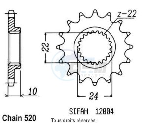 Product image: Sifam - 12004CZ15 - Sprocket 125 Etx Tuareg 86-87   12004cz   15 teeth   TYPE : 520 