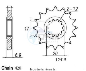 Product image: Sifam - 12415CZ12 - Sprocket Hrd 50 Type 428   12415cz   12 teeth   TYPE : 428 