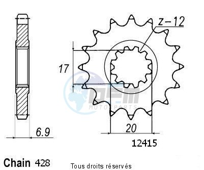 Product image: Sifam - 12415CZ12 - Sprocket Hrd 50 Type 428   12415cz   12 teeth   TYPE : 428  0